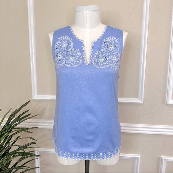 J.CREW Embroidered Circles Top French Blue Size 4 - Picture 13 of 16